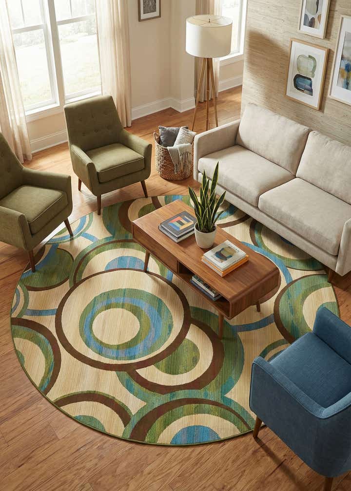 8' x 8' Easy-Clean Modern Indoor / Outdoor Round Rug