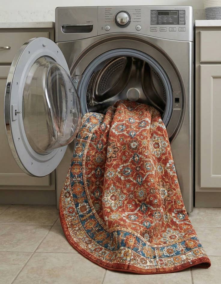 Detail image of 7' 10 x 7' 10  Washable Traditional Indoor / Outdoor Round Rug