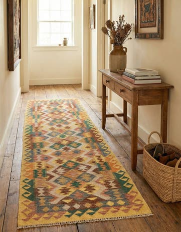 2' 9 x 9' 7 Hand Woven Kilim Maymana Wool Runner Rug