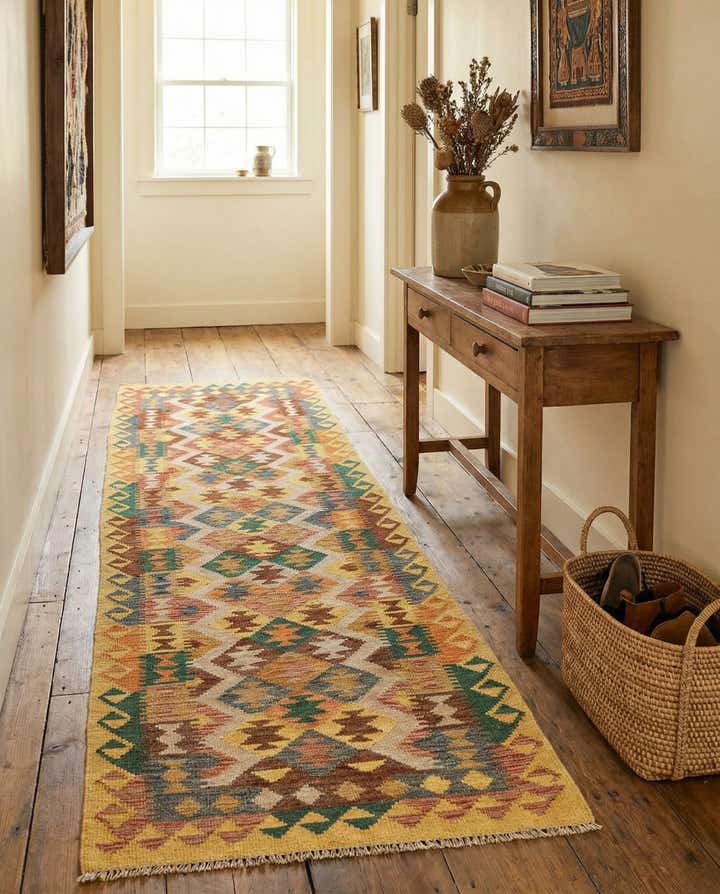 2' 9 x 9' 7 Hand Woven Kilim Maymana Wool Runner Rug