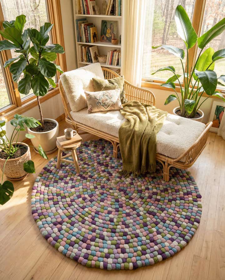 5' 1 x 5' 1 Felt Ball Wool Round Rug