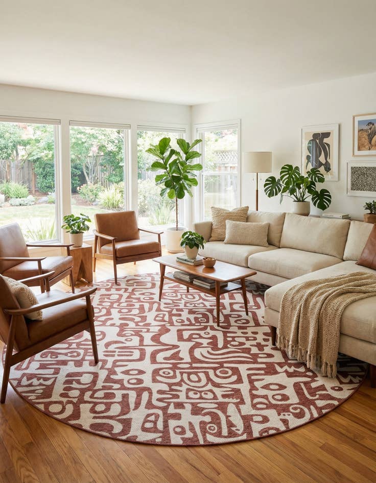 Detail image of  13' x 13'  Washable Modern Indoor / Outdoor Round Rug