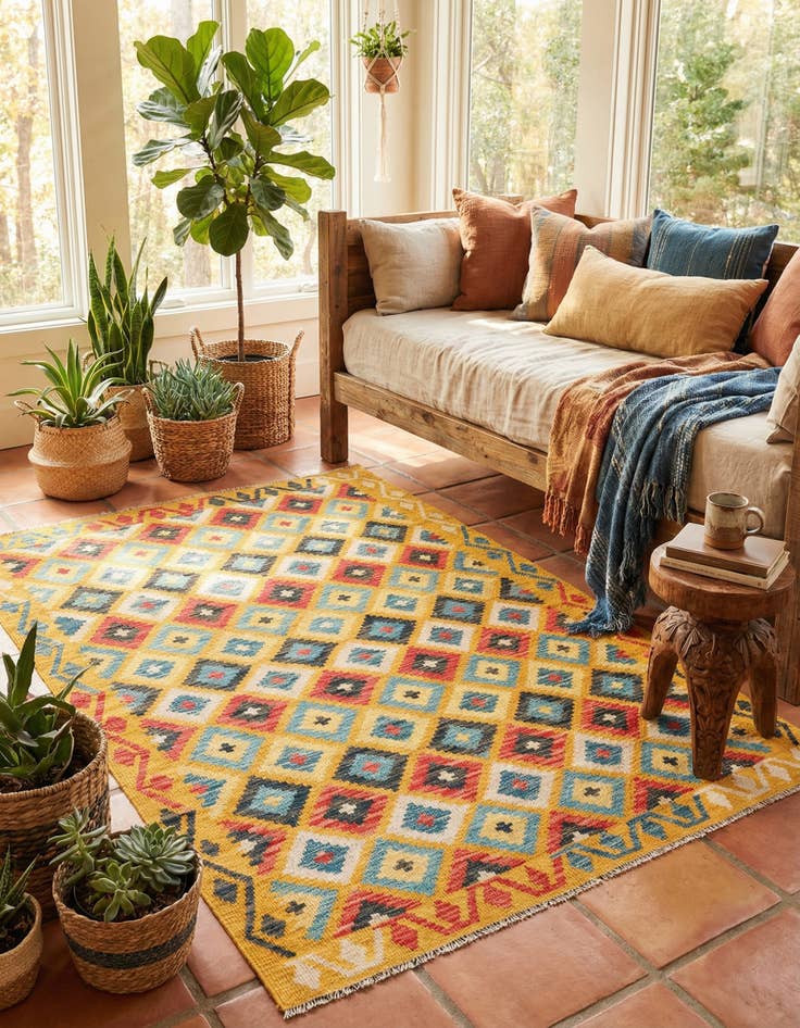 Detail image of 4' 2 x 5' 10  Hand Woven Kilim Maymana Wool Rug