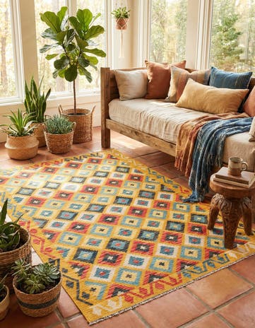 4' 2 x 5' 10 Hand Woven Kilim Maymana Wool Rug
