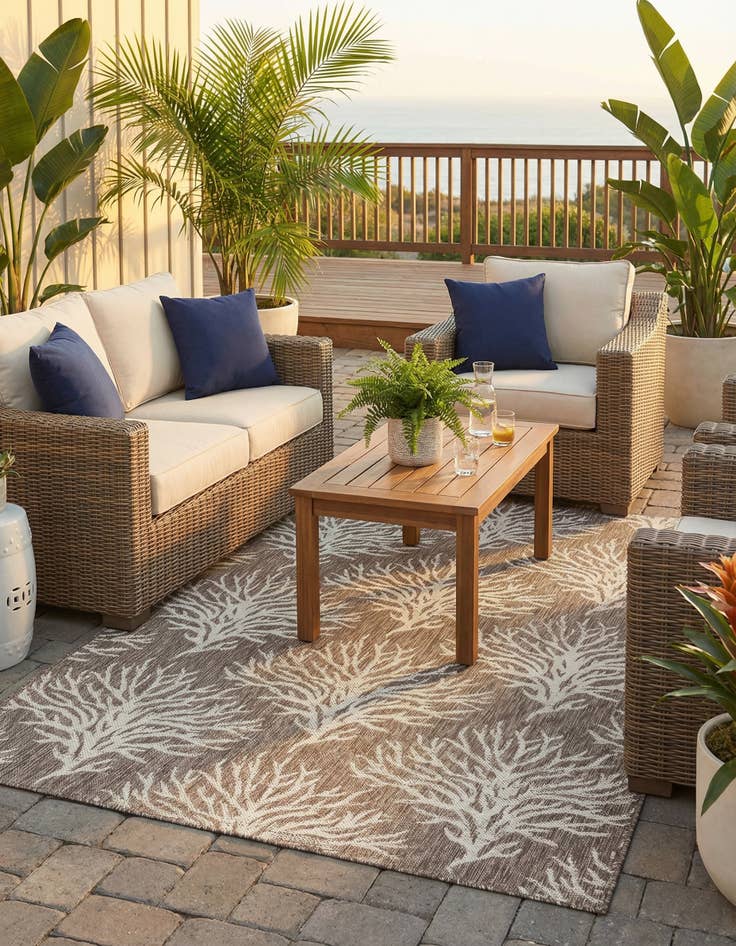 Detail image of 5' 3 x 7' 8  Washable Botanical Indoor / Outdoor Rug