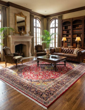 9' 5 x 13' Hand Knotted Kashan Persian Wool Rug