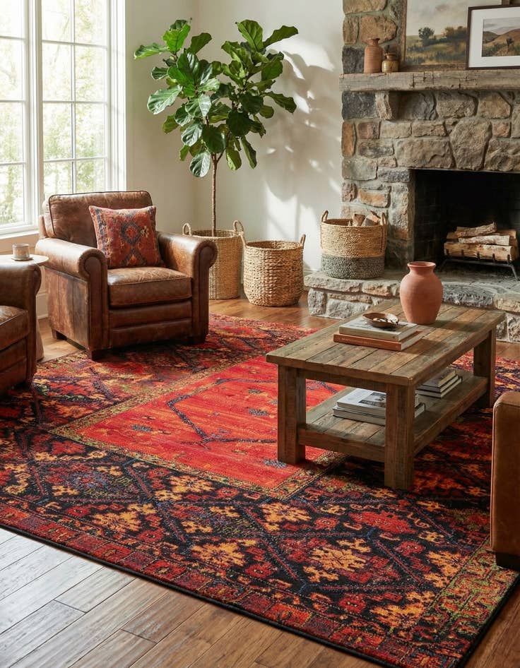 Detail image of  10' x 10'  Washable Tribal Indoor / Outdoor Square Rug