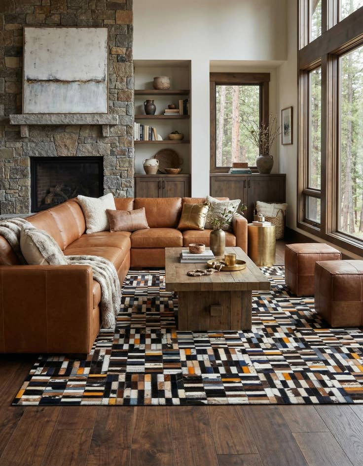 Detail image of  5' 1 x 8' Cowhide - Patchwork Rug