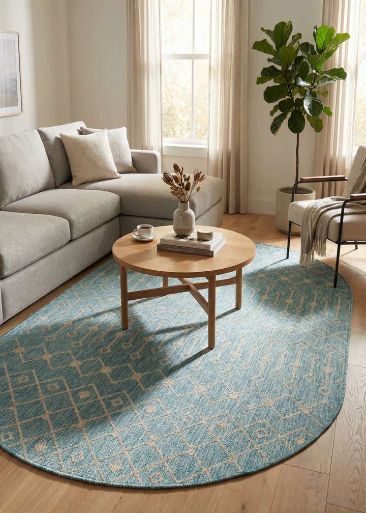 5' 3 x 8' Easy-Clean Trellis Indoor / Outdoor Oval Rug