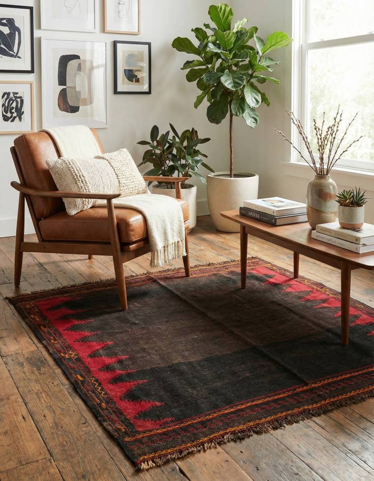 Detail image of 3' 10 x 4' 2  Hand Woven Kilim Modern Wool Square Rug