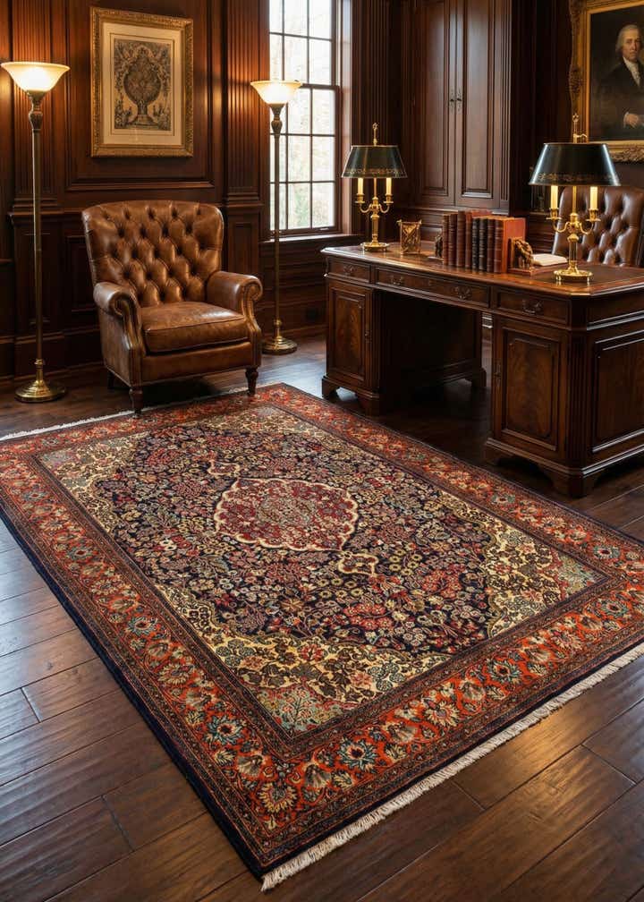 4' 9 x 7' Hand Knotted Qom Persian Rug