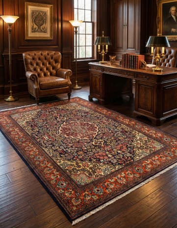 4' 9 x 7' Hand Knotted Qom Persian Rug