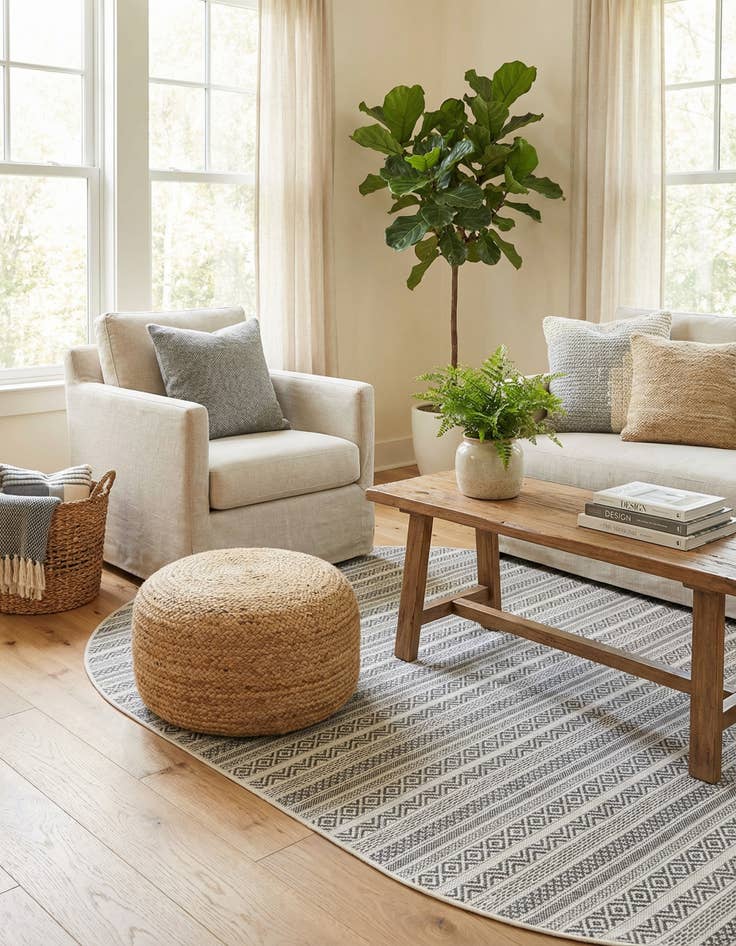 Detail image of 5' 3 x 8'  Washable Striped Indoor / Outdoor Oval Rug