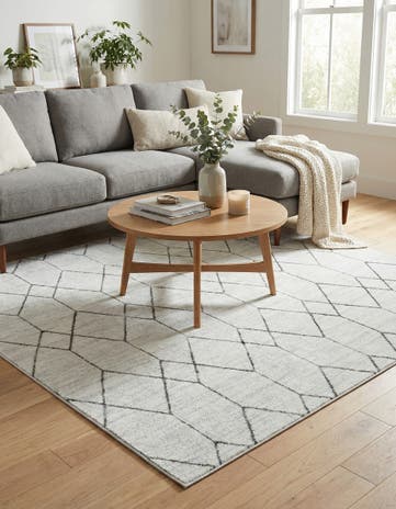 White Lattice Trellis Square Rug