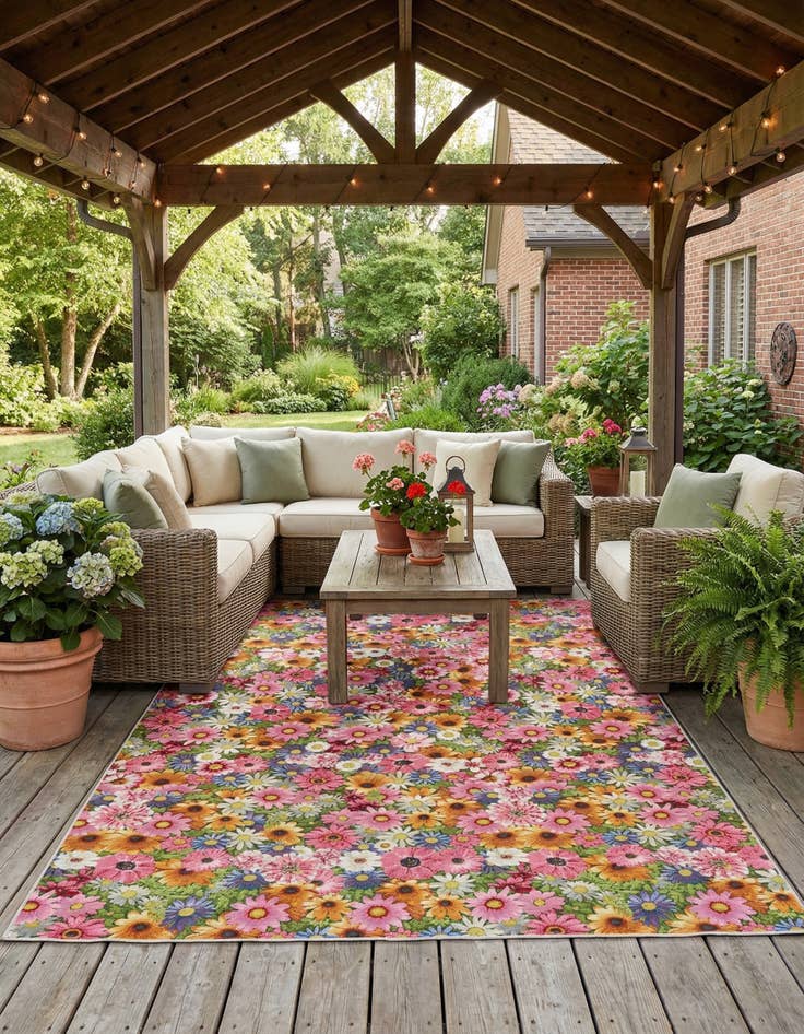 Detail image of 7' 10 x 11'  Washable Botanical Indoor / Outdoor Rug