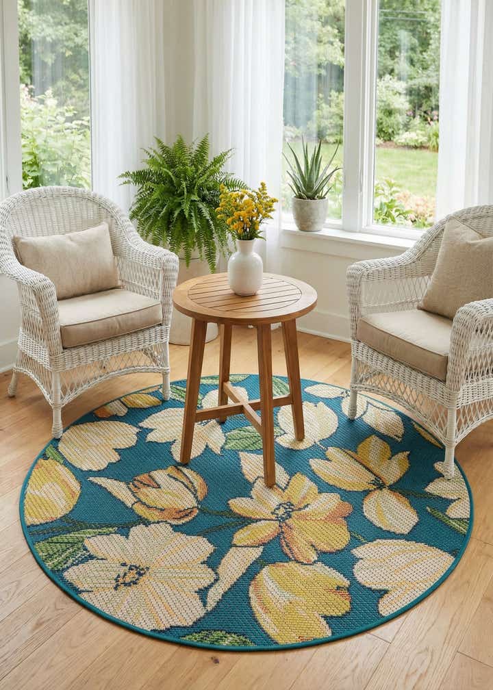 4' x 4' Easy-Clean Baja Indoor / Outdoor Round Rug
