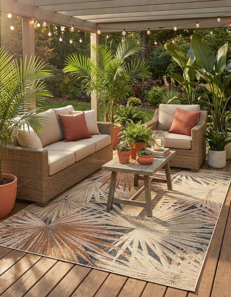 Detail image of 6' x 9' Easy-Clean Botanical Indoor / Outdoor Rug