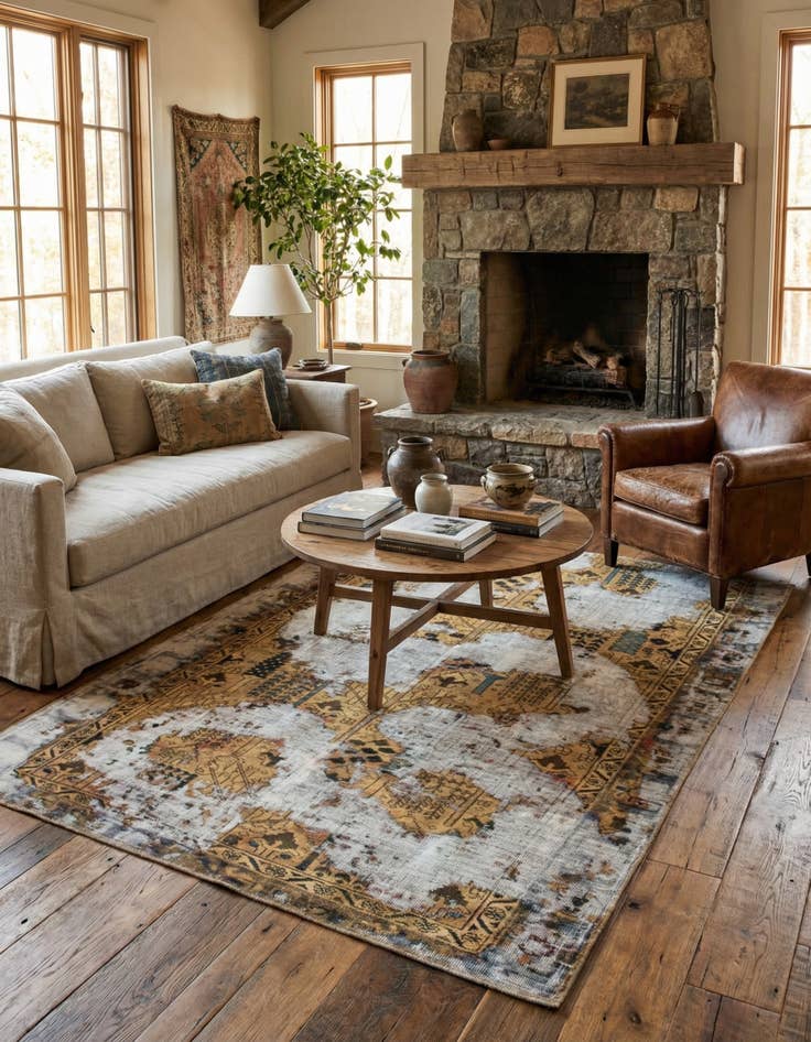 Detail image of 4' 10 x 6' 3  Hand Knotted Ultra Vintage Persian Wool Square Rug