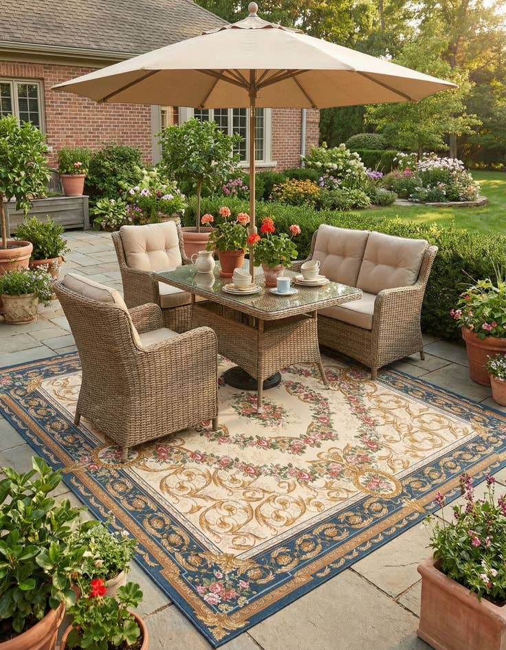 Detail image of 10' x 10'  Washable Traditional Indoor / Outdoor Square Rug