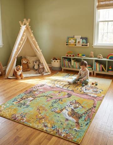 5' 3 x 8' Tiger Whimsy Kids Rug
