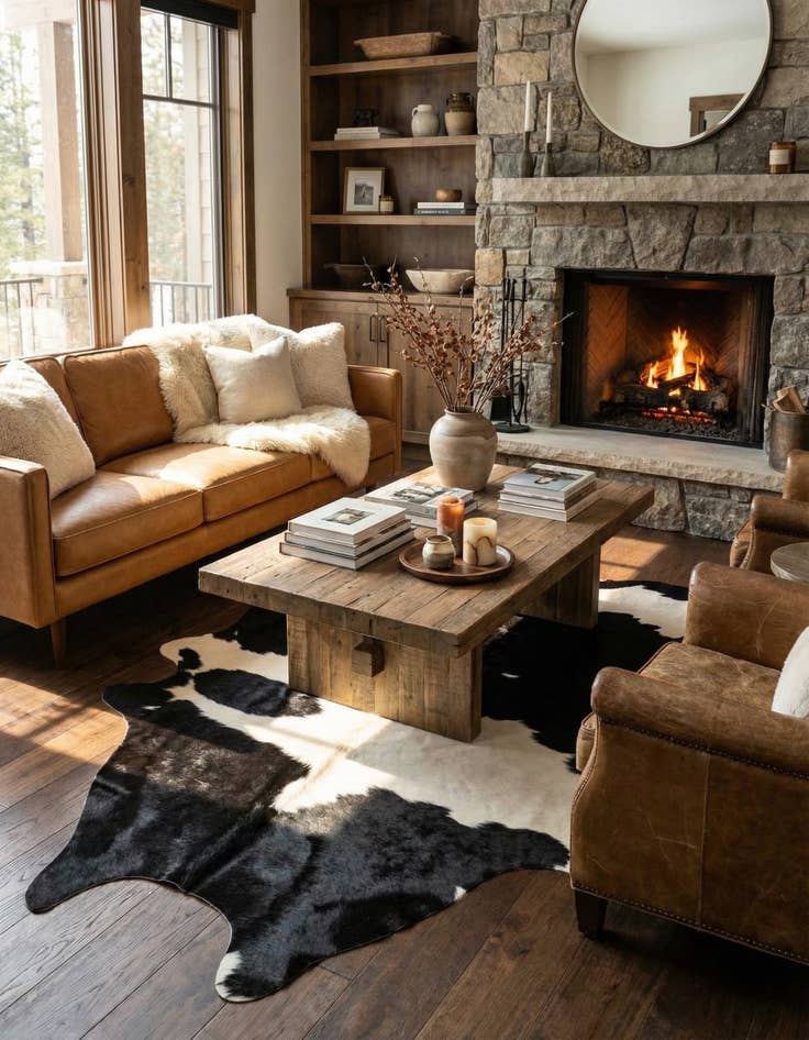 Detail image of 4' 8 x 6' 3 Cowhide Leather Rug