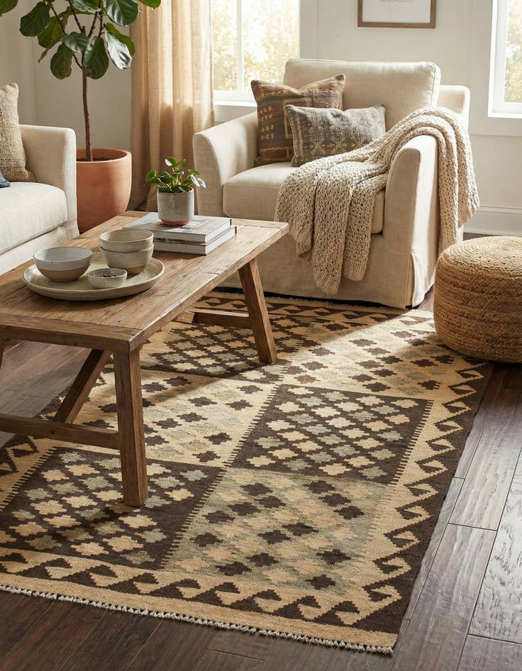 Detail image of 3' 2 x 4' 9  Hand Woven Kilim Maymana Wool Rug