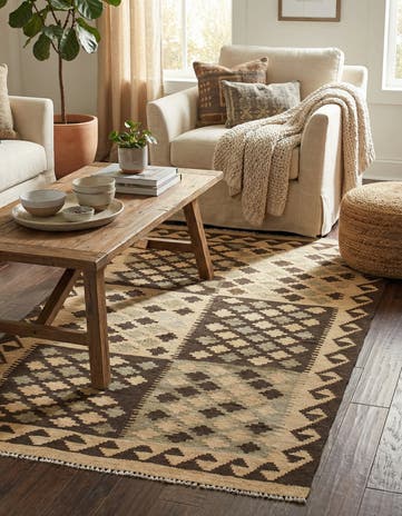 3' 2 x 4' 9 Hand Woven Kilim Maymana Wool Rug