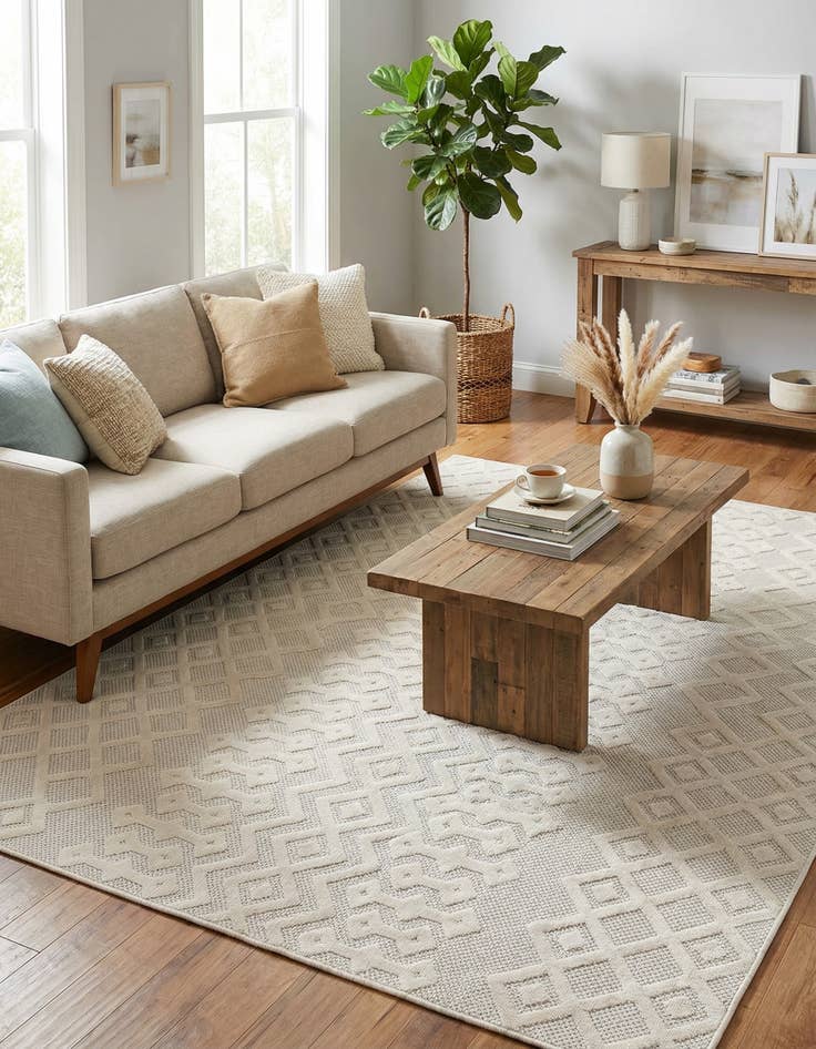 Detail image of 6' x 9'  Washable Trellis Textured Indoor / Outdoor Rug