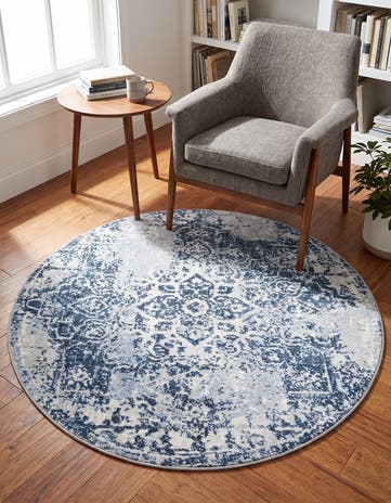 Navy Blue Kamala Washable Round Rug