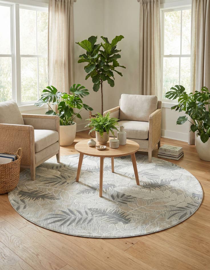 Detail image of 8' 2 x 8' 2  Washable Botanical Indoor / Outdoor Round Rug