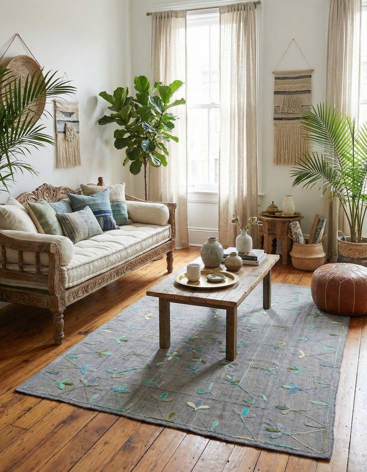 Detail image of 5' 7 x 7' 7  Hand Woven Kilim Suzani Wool Rug