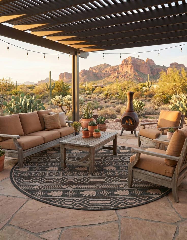Detail image of  12' x 12'  Washable Southwestern Indoor / Outdoor Round Rug