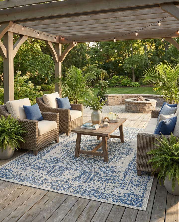 7' 10 x 11' Easy-Clean Traditional Indoor / Outdoor Rug