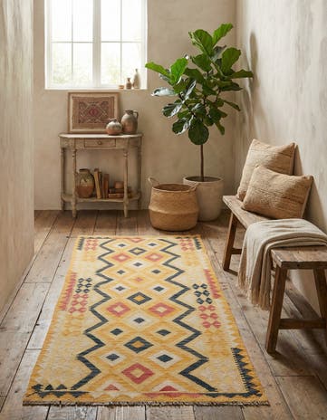 3' 5 x 6' 10 Hand Woven Kilim Maymana Wool Runner Rug