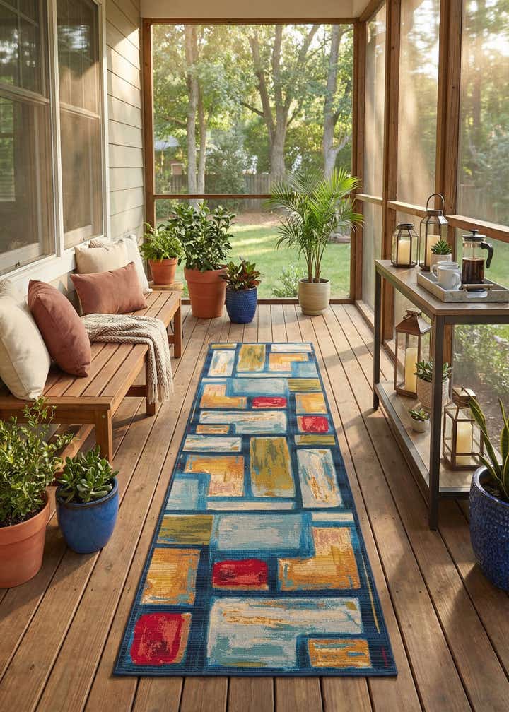 2' 7 x 12' Easy-Clean Modern Indoor / Outdoor Runner Rug