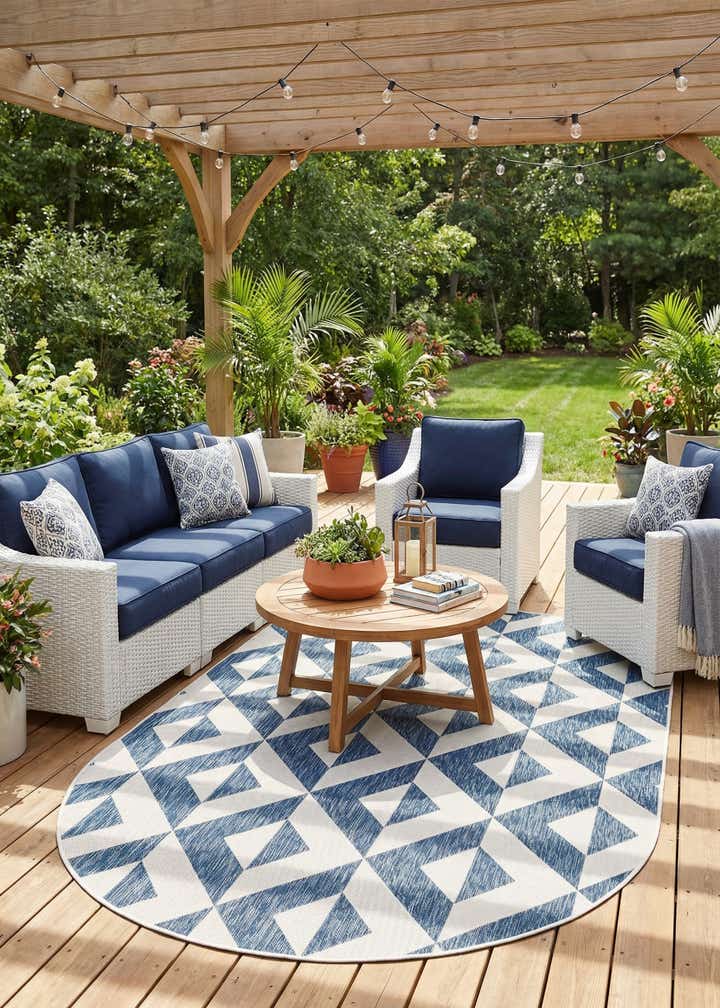 5' 3 x 8' Easy-Clean Jill Zarin Napa Indoor / Outdoor Oval Rug