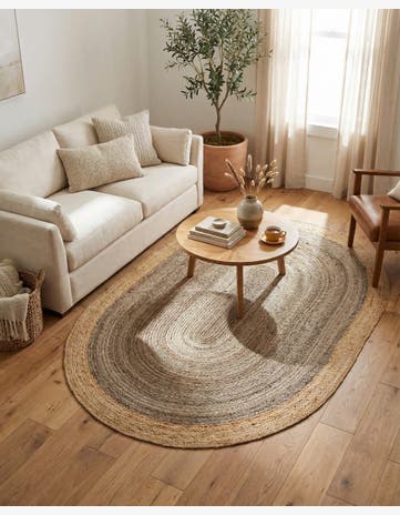 Gray Brown Handmade Braided Jute Oval Rug