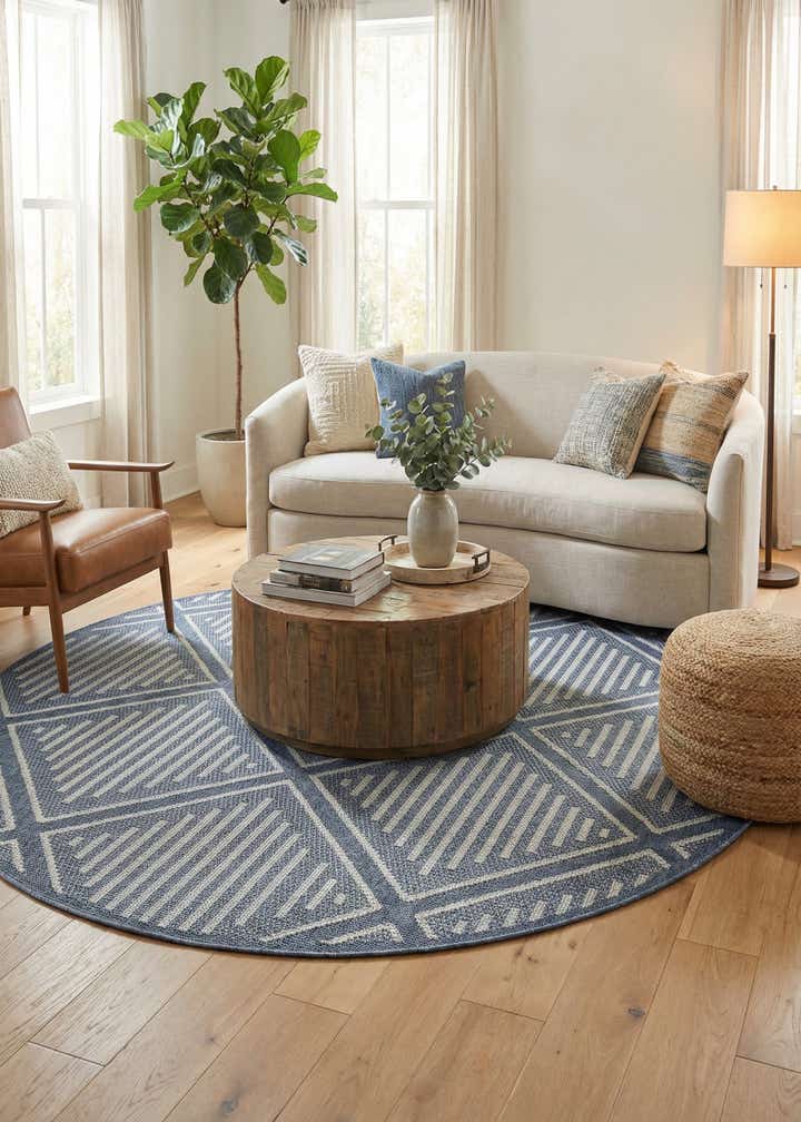 7' 10 x 7' 10 Easy-Clean Trellis Indoor / Outdoor Round Rug