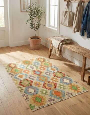 2' 10 x 4' 3 Hand Woven Kilim Maymana Wool Rug