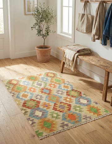2' 10 x 4' 3 Hand Woven Kilim Maymana Wool Rug