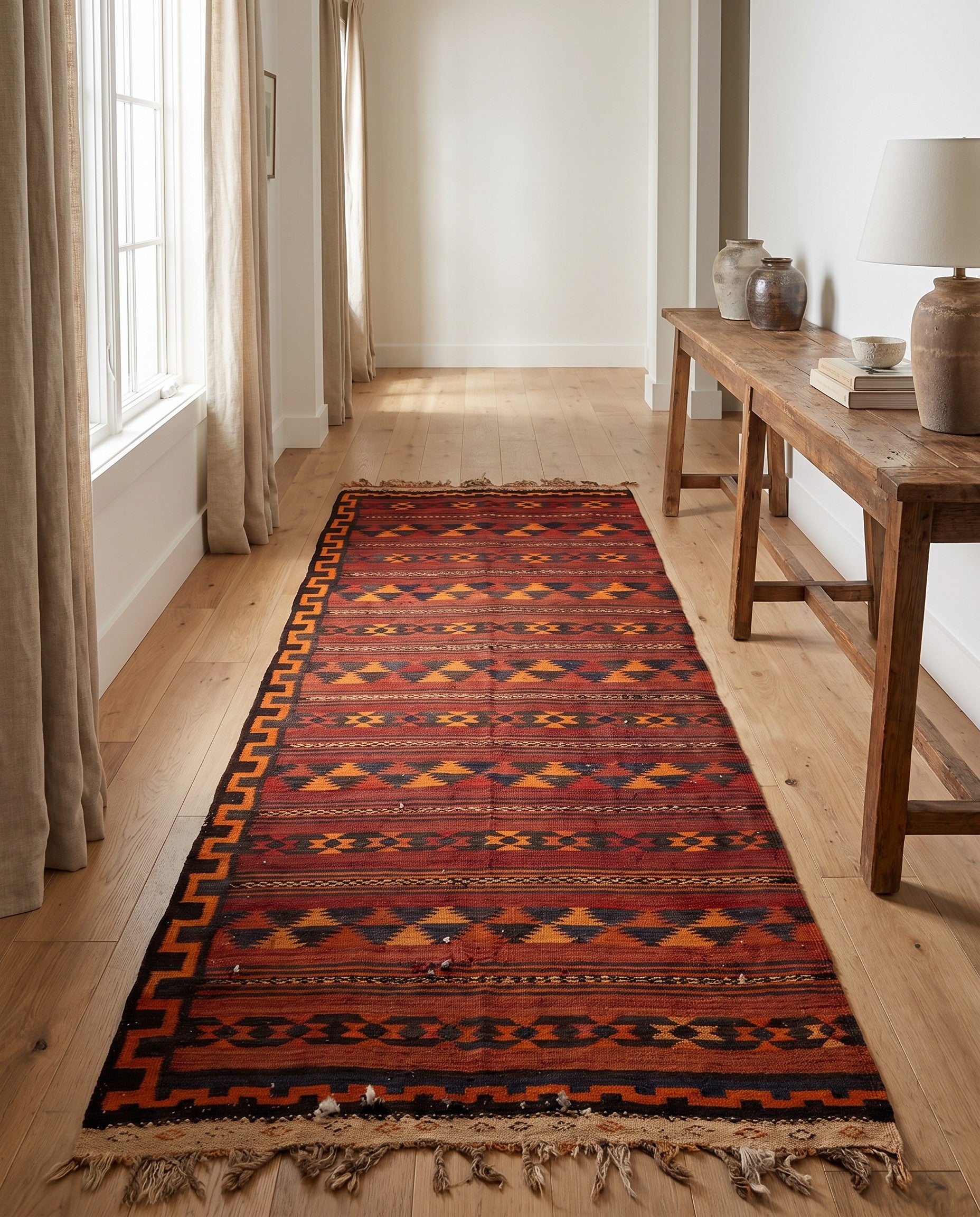 4' 4 x 11' 1 Hand Woven Kilim Fars Wool Runner Rug