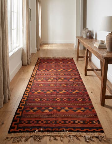 4' 4 x 11' 1 Hand Woven Kilim Fars Wool Runner Rug