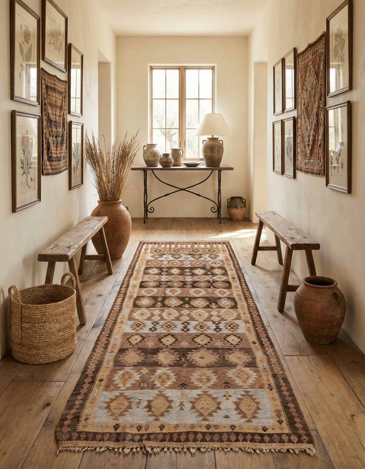 Detail image of 4' 2 x 11'  Hand Woven Kilim Fars Wool Runner Rug