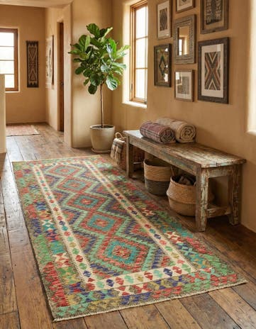3' 5 x 6' 1 Hand Woven Kilim Maymana Wool Runner Rug