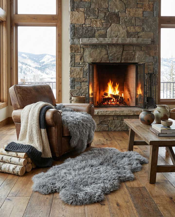 3' 3 x 6' Natural Sheepskin Freeform Rug