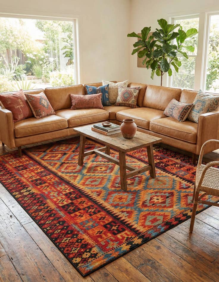 Detail image of 10' x 13' Easy-Clean Tribal Indoor / Outdoor Rug