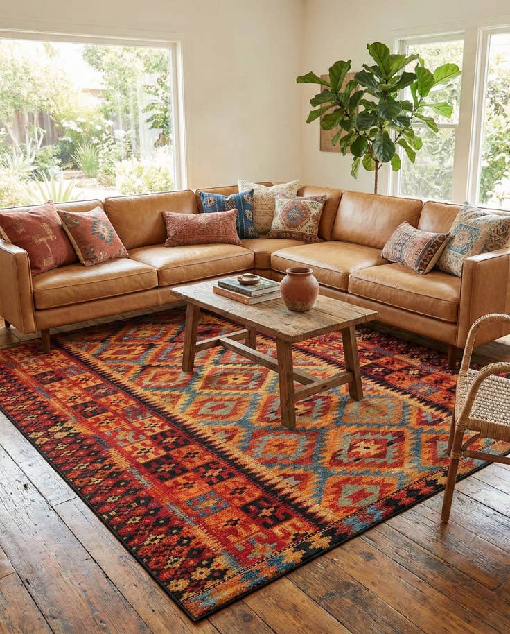 Detail image of 10' x 13' Easy-Clean Tribal Indoor / Outdoor Rug