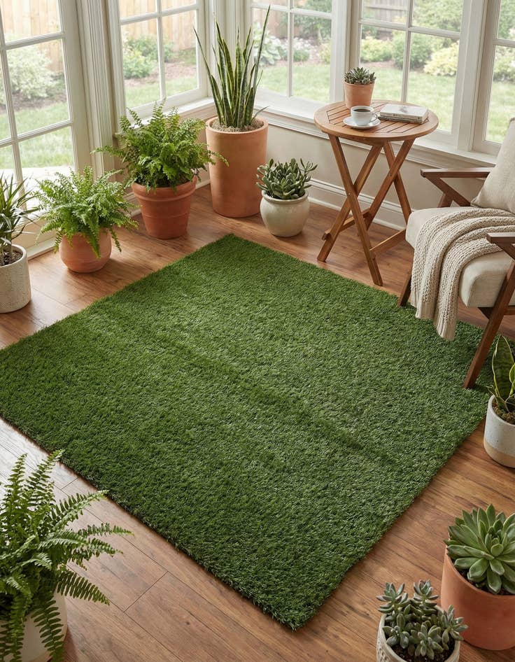 Detail image of  5' 3 x 5' 3  Washable Grass Indoor / Outdoor Square Rug