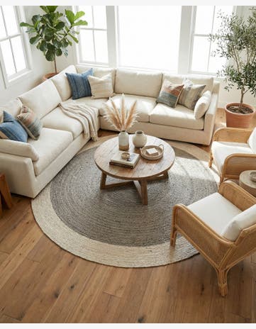 Gray and White Handmade Braided Jute Round Rug