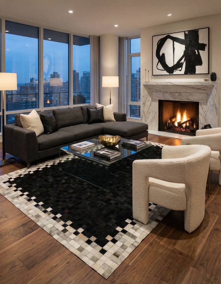 Detail image of  5' 2 x 7' 11 Cowhide - Patchwork Rug